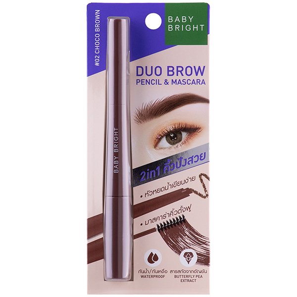 Duo Brow Pencil & Mascara 0.24g+4.8g Baby Bright (M) #02 Choco Brown